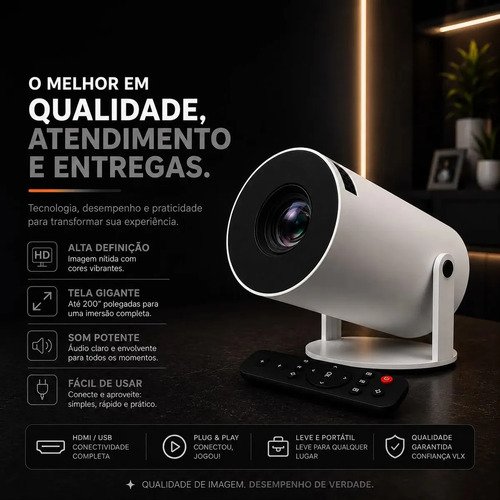 Projetor Smart Portátil Full Hd 4k Android 11 Wi-fi Bluetooth tv Mini Projetor hy300 Home Theater Cinema Em Casa Imagem Nítida Som Potente Compatível Com Diversos Dispositivos Branco LUZTUDO
