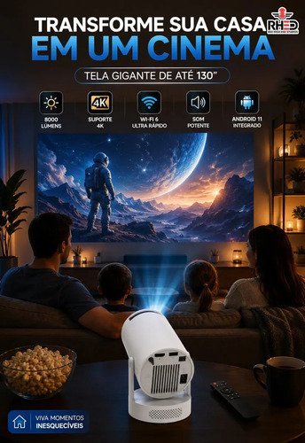 Projetor Smart Portátil Full Hd 4k Android 11 Wi-fi Bluetooth Mini Projetor Home Theater Cinema Em Casa Imagem Nítida Som Potente Compatível Com Diversos Dispositivos
