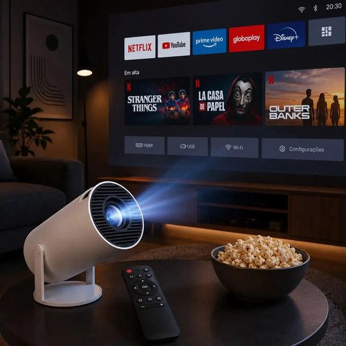 Projetor Smart Portátil Full Hd 4k Android 11 Wi-fi Bluetooth tv Mini Projetor hy300 Home Theater Cinema Em Casa Imagem Nítida Som Potente Compatível Com Diversos Dispositivos Branco LUZTUDO