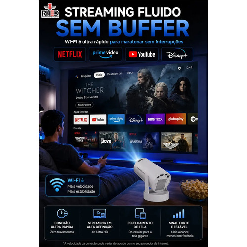 Projetor Smart Portátil Full Hd 4k Android 11 Wi-fi Bluetooth Mini Projetor Home Theater Cinema Em Casa Imagem Nítida Som Potente Compatível Com Diversos Dispositivos