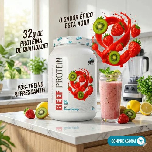 Proteína Shark Pro Beef Isolado Hidrolisado Morango Kiwi em pó x 900g