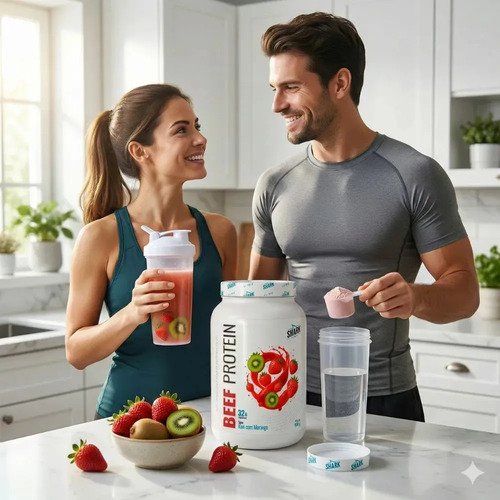 Proteína Shark Pro Beef Isolado Hidrolisado Morango Kiwi em pó x 900g