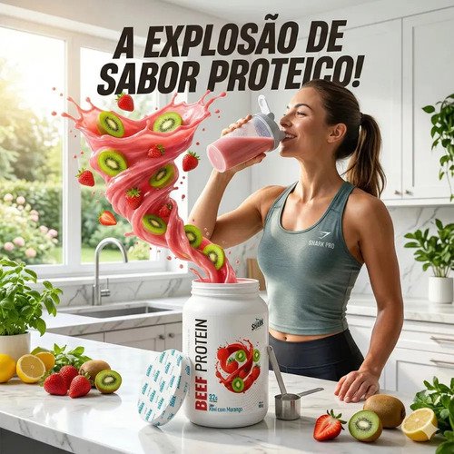 Proteína Shark Pro Beef Isolado Hidrolisado Morango Kiwi em pó x 900g