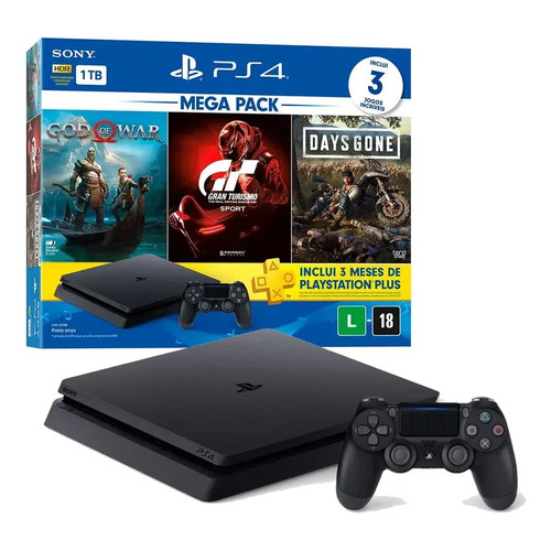 Ps4 slim 1tb com 2 controle 3 jogos