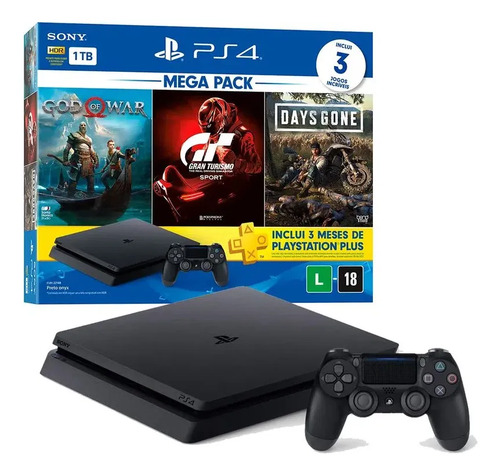 Ps4 Slim 1tb Com 2 Controle + 3 Jogos
