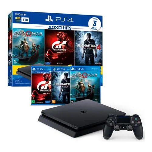 Ps4 slim 1tb com 2 controles e 3 jogos