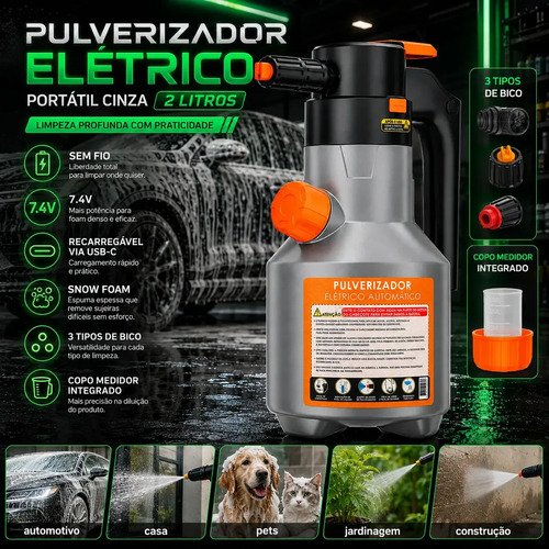 Pulverizador eletrico snow foam bahrein 2l para limpeza auto