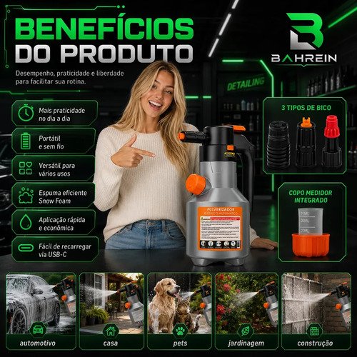 Pulverizador Elétrico Snow Foam Bahrein 2L para Limpeza Automotiva e Doméstica