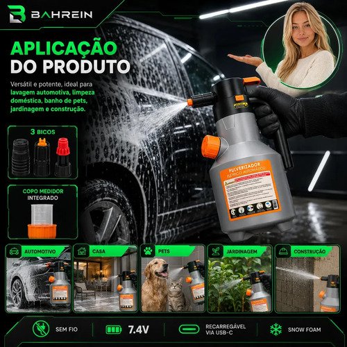 Pulverizador Elétrico Snow Foam Bahrein 2L para Limpeza Automotiva e Doméstica