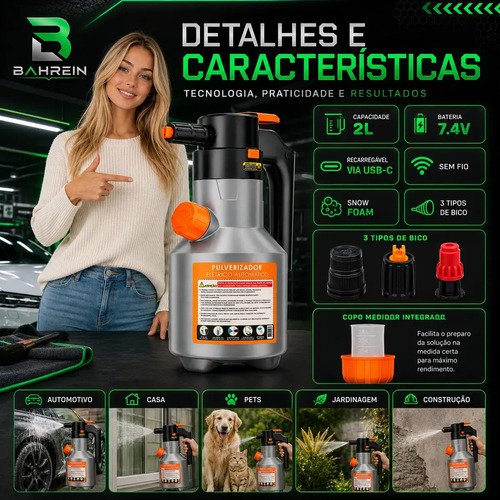 Pulverizador Elétrico Snow Foam Bahrein 2L para Limpeza Automotiva e Doméstica