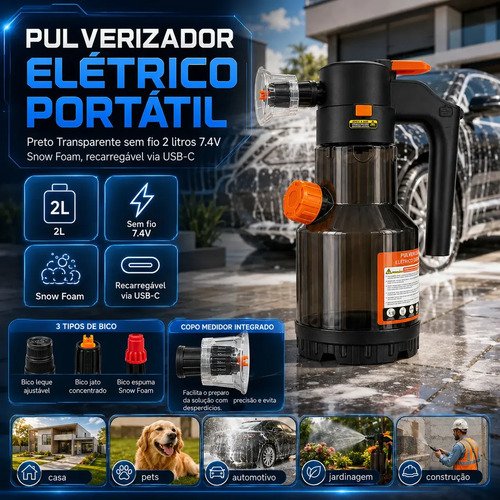 Pulverizador eletrico snow foam para carro moto e jardim 2 l