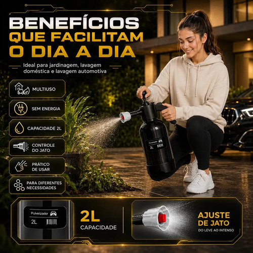 Pulverizador manual 2 l snow foam profissional com 3 bicos p