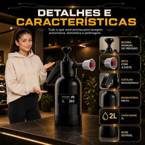 Pulverizador Manual 2 L Snow Foam Profissional Com 3 Bicos para Espuma Ativa