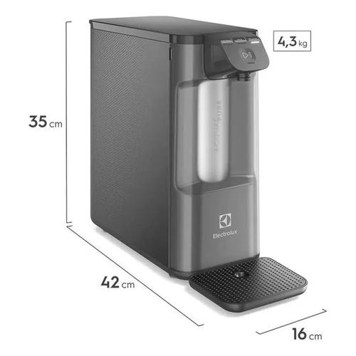 Purificador de Água Gelada Fria e Natural Eletrônico Placa Compacto Electrolux PE12G com Filtro Carvão 6 meses ou 3000L Painel Touch Cinza