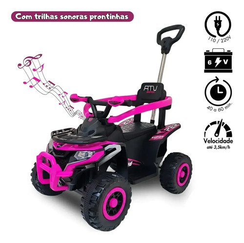 Quadriciclo Passeio Elétrico Infantil Haste Direcionável 6v Rosa