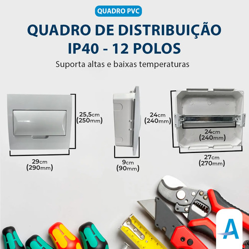 Quadro Distribuicao 12 Polos Din Embutir Trilho Din Pvc