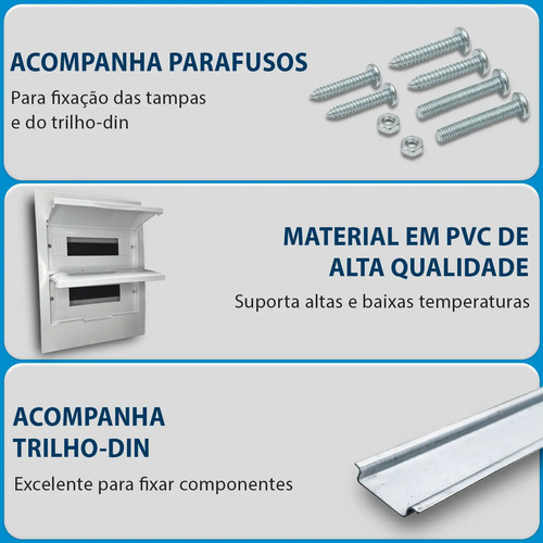 Quadro Distribuicao 12 Polos Din Embutir Trilho Din Pvc