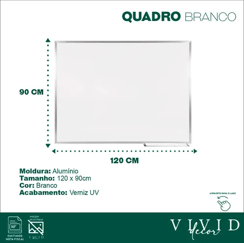 Quadro Lousa Branca 120x90 Moldura Alumínio + 4 Can 1 Apg