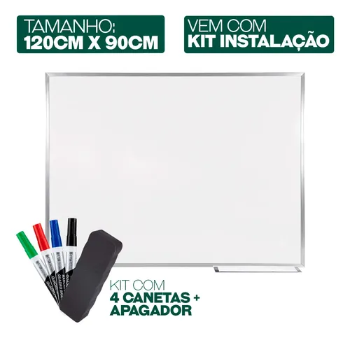Quadro Lousa Branca 120x90 Moldura Alumínio + 4 Can 1 Apg