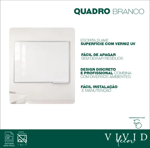 Quadro Lousa Branca 120x90 Moldura Alumínio + 4 Can 1 Apg