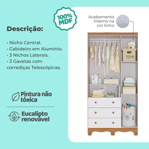 Quarto Bebê Berço Americano Marquesa Guarda Roupa Cômoda Uli