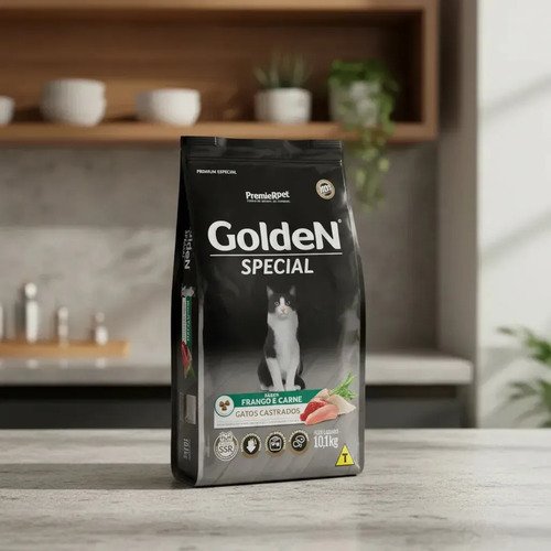 Ração Golden Premium Especial Castrado Carne Frango Gato Adulto 10,1kg