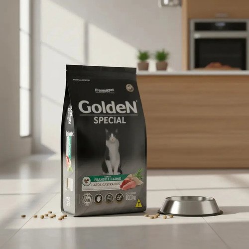 Ração Golden Premium Especial Castrado Carne Frango Gato Adulto 10,1kg