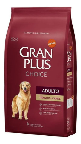 Racao gran plus choice adultos sabor frango e carne 15kg