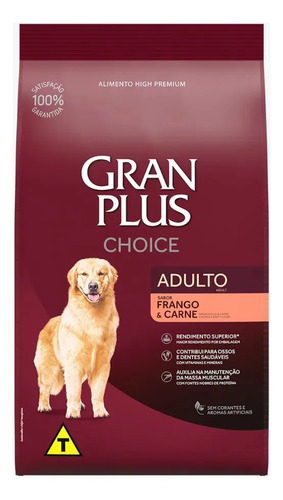 Racao gran plus choice caes adultos frango e carne 101kg