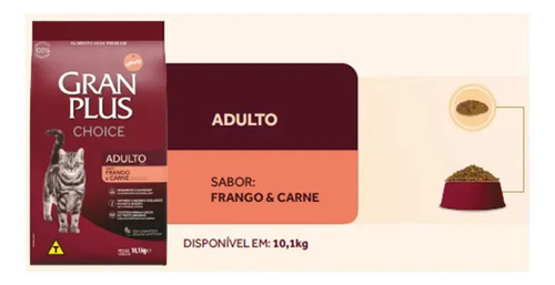 Ração Gran Plus Choice Gatos Adulto Frango E Carne 10,1kg,