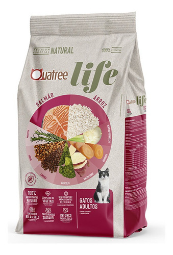 Racao quatree life gatos ad salmao 101kg sem transgenicos