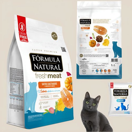 Racao seca fresh meat gatos castrados salmao 10kg premium