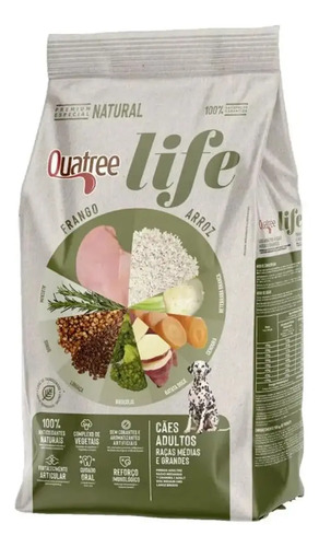 Racao seca quatree life adulto mediogrande frango arroz 15kg