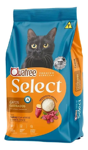 Racao seca quatree select gatos castrados carne 101kg