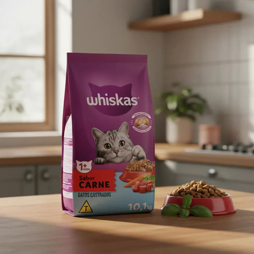 Racao whiskas para gatos adultos castrados sabor carne 101kg