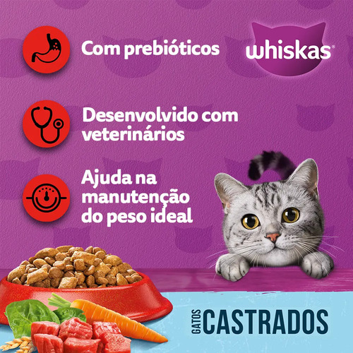 Ração Whiskas para gatos adultos castrados sabor carne 10.1kg