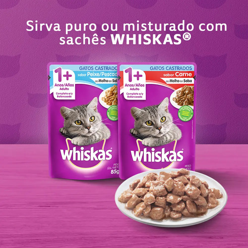 Ração Whiskas para gatos adultos castrados sabor carne 10.1kg