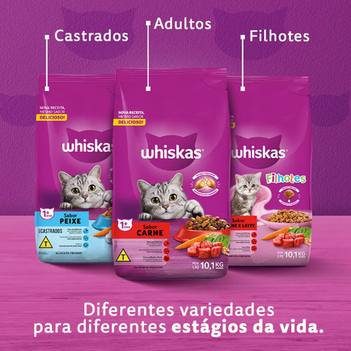 Ração Whiskas para gatos adultos castrados sabor carne 10.1kg
