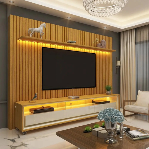 Rack com painel gelius para tv ate 85 com led rodizios e 3 g