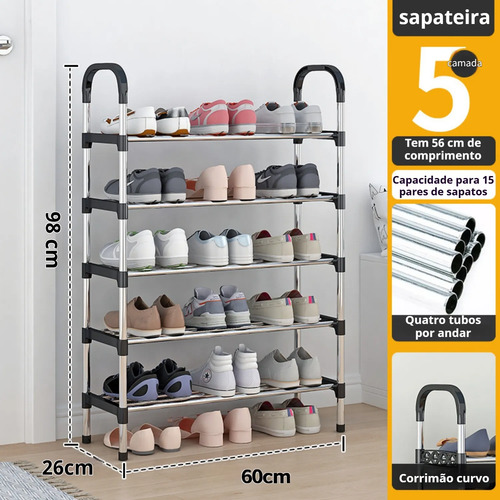 Rack Vertical Sapateira 5 Prateleiras 15 Pares Aço Inox Cor