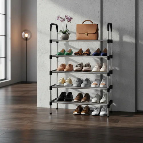 Rack Vertical Sapateira 5 Prateleiras 15 Pares Aço Inox Cor