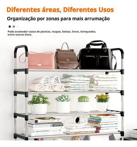 Rack Vertical Sapateira 5 Prateleiras 15 Pares Aço Inox Cor