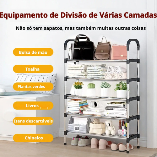 Rack Vertical Sapateira 5 Prateleiras 15 Pares Aço Inox Cor