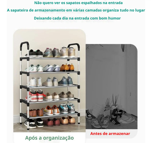 Rack Vertical Sapateira 5 Prateleiras 15 Pares Aço Inox Cor