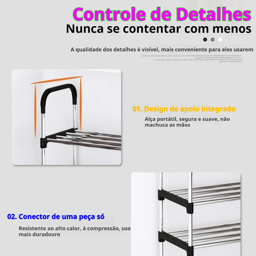 Rack Vertical Sapateira 5 Prateleiras 15 Pares Aço Inox Cor