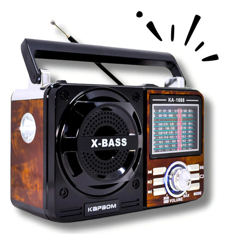 Radio retro vintage portatil amfm bluetooth usb marrom
