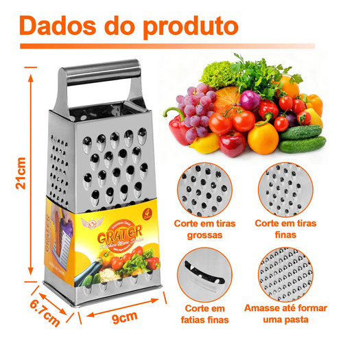 Ralador de 4 Faces em Aço Inoxidável Casa Solaris, para Legumes e Queijos
