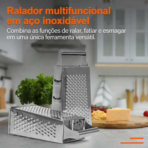 Ralador de 4 Faces em Aço Inoxidável Casa Solaris, para Legumes e Queijos