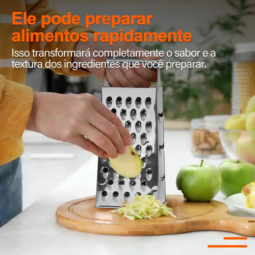 Ralador de 4 Faces em Aço Inoxidável Casa Solaris, para Legumes e Queijos