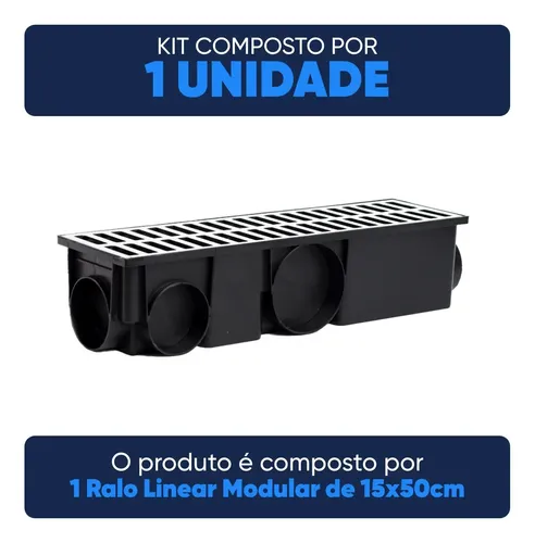 Ralo Linear Coletor Modular 15x50cm + Tela Anti Insetos